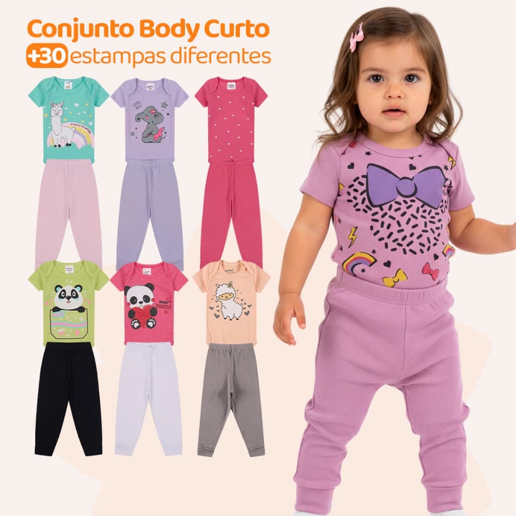Kit 6 Pecas Menina (3 Body Curto + 3 Calca Mijao) — Enxoval de Bebe 2026 | Comprar na Shopee com desconto