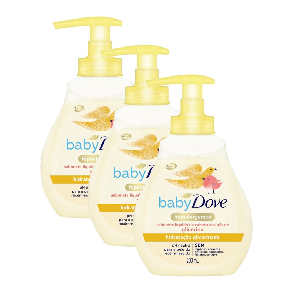 Kit 3 Sabonete Liquido Dove Baby 200ml — Enxoval de Bebe 2026 | Comprar na Shopee com desconto