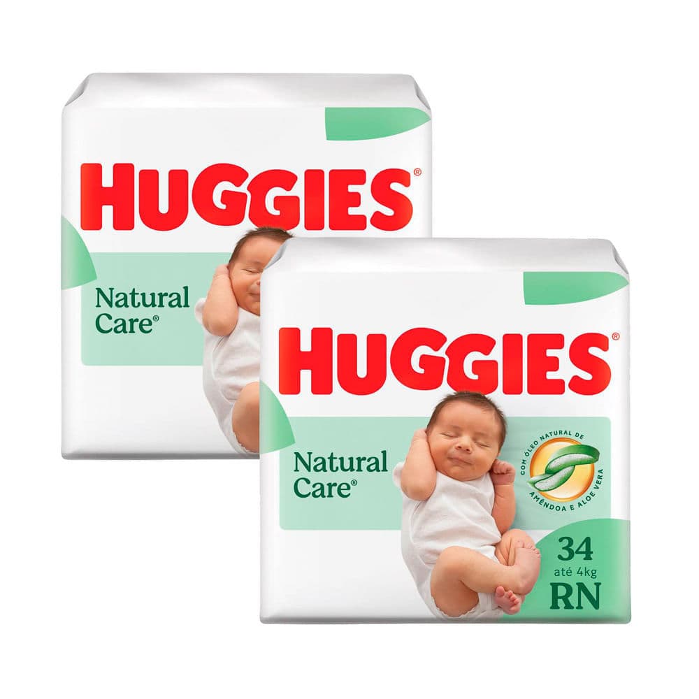 Kit 2 Fraldas Huggies Natural Care RN 34un — Enxoval de Bebe 2026 | Comprar na Shopee com desconto