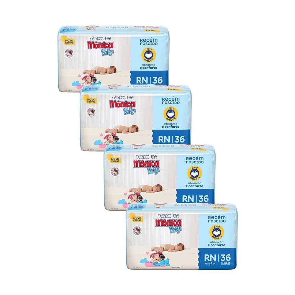 Kit 4 Fraldas Turma da Monica Baby Jumbo RN 36un cada — Enxoval de Bebe 2026 | Comprar na Shopee com desconto